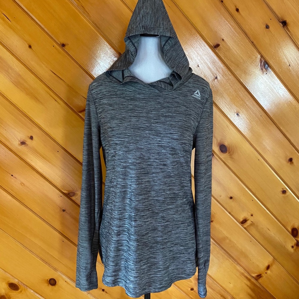 Reebok Women's Gray Space Dye Performance Hoodie Long Sleeve Thumbhole Medium